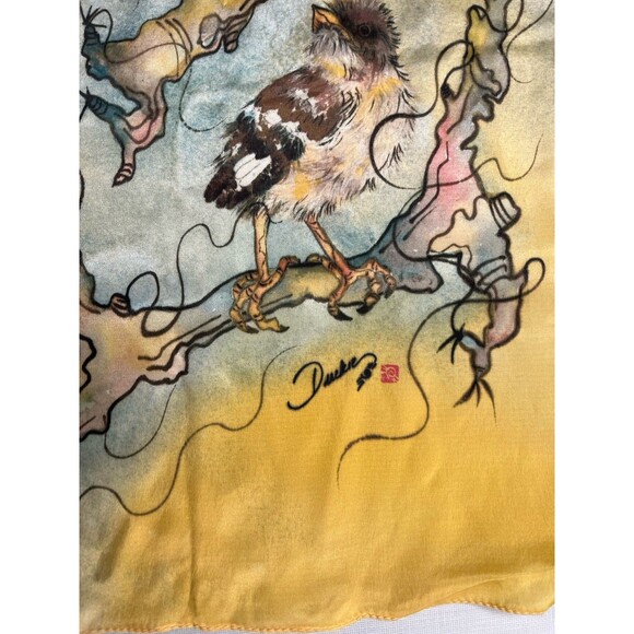 Duckie and the Grackle Yellow Bird Silk Scarf 14”x71” Nature Inspirational Quote - Picture 5 of 7